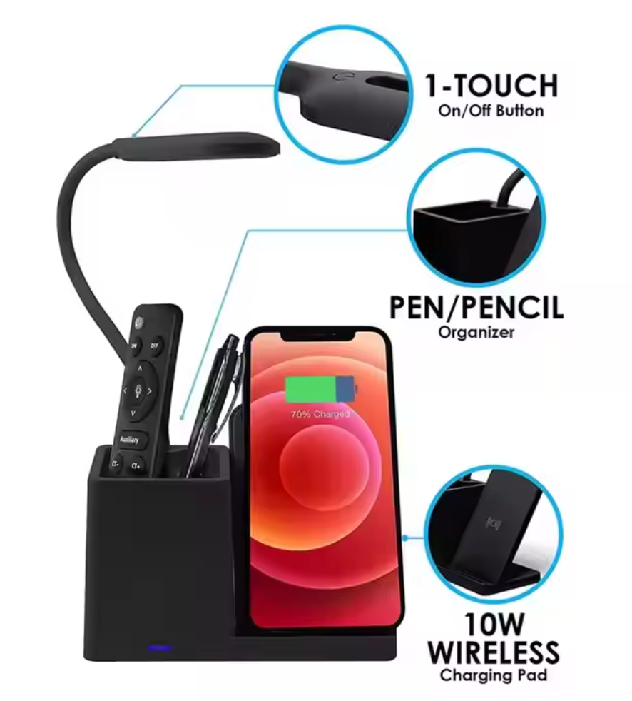 3-in-1 Wireless Charger with Pen Holder and Lamp