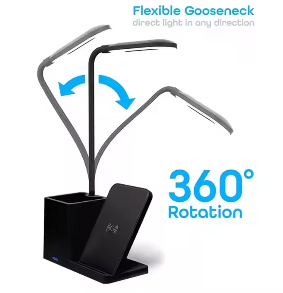 3-in-1 Wireless Charger with Pen Holder and Lamp