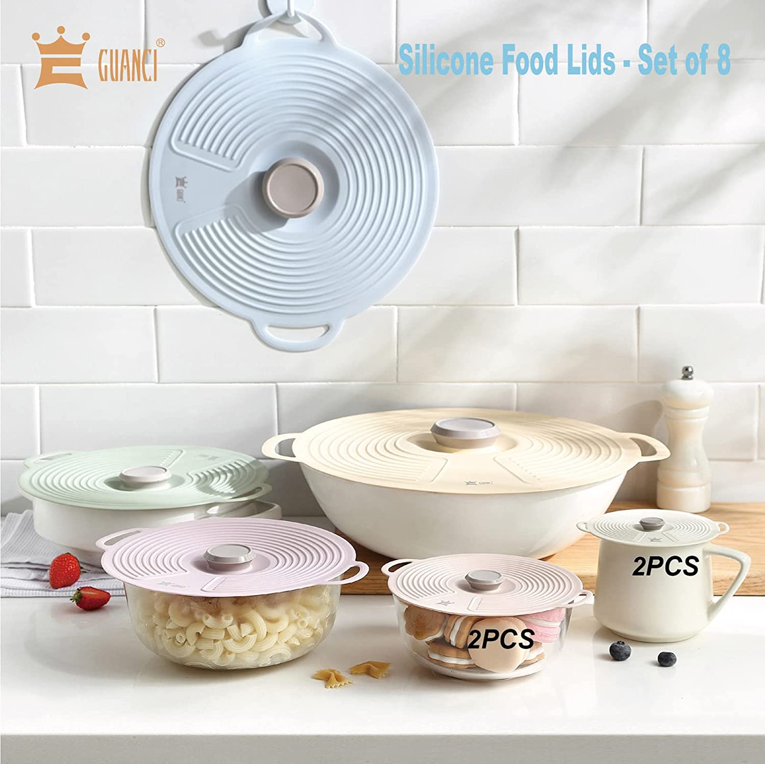 Set of 8 Microwavable Silicone Suction Lids - HaHaHome